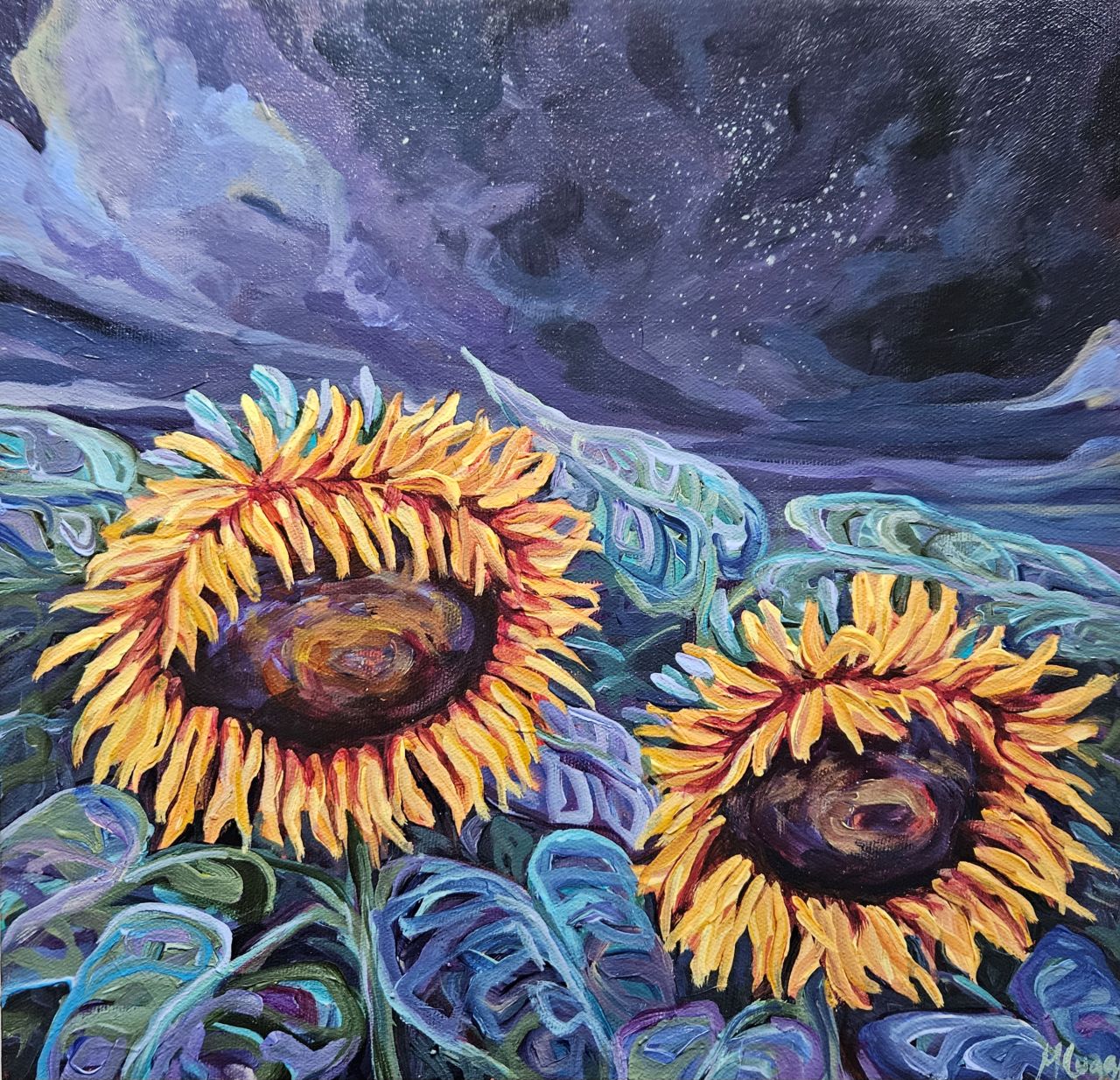 MeaghanCuggy-SunflowersAtNight-Acrylic